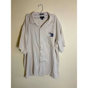 Luau Finest Silk Shirt Puffin Marlins Embroidered Beige XL Limited‎ Edition
